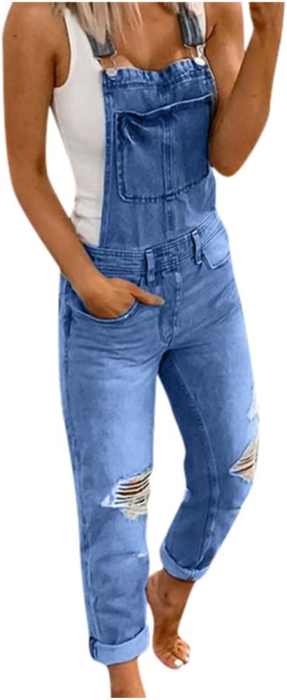 Hosenanzug Damen Komplett Latzhose Jeans Jeanshose Trägerhose Jumpsuit Hoseanzug Overall Klassisch D