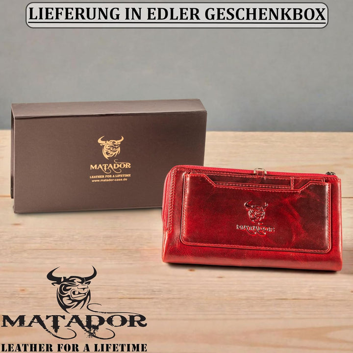 MATADOR |Puebla| Leder Portemonnaie Damen Rot Mittelgross mit edler Geschenk Box | Elegante Rote Gel