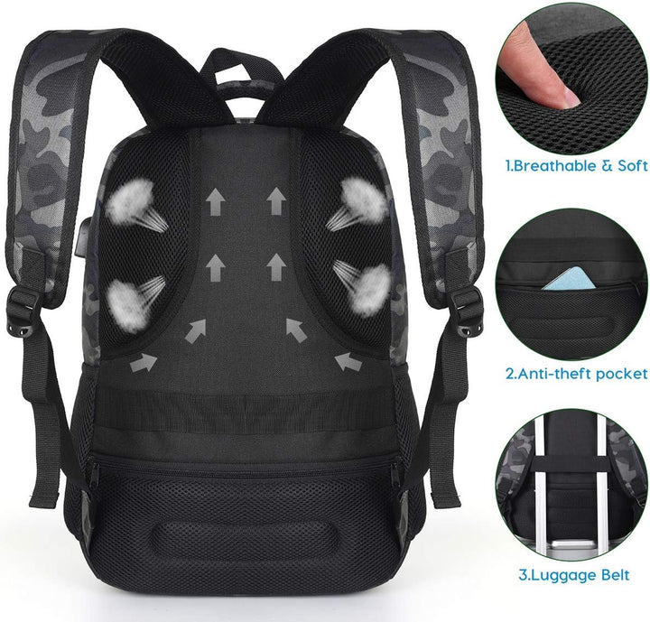 YAMTION Rucksack Jungs,Schule Rucksack Laptop Rucksack mit USB-Ladeanschluss für Herren Studenten 15