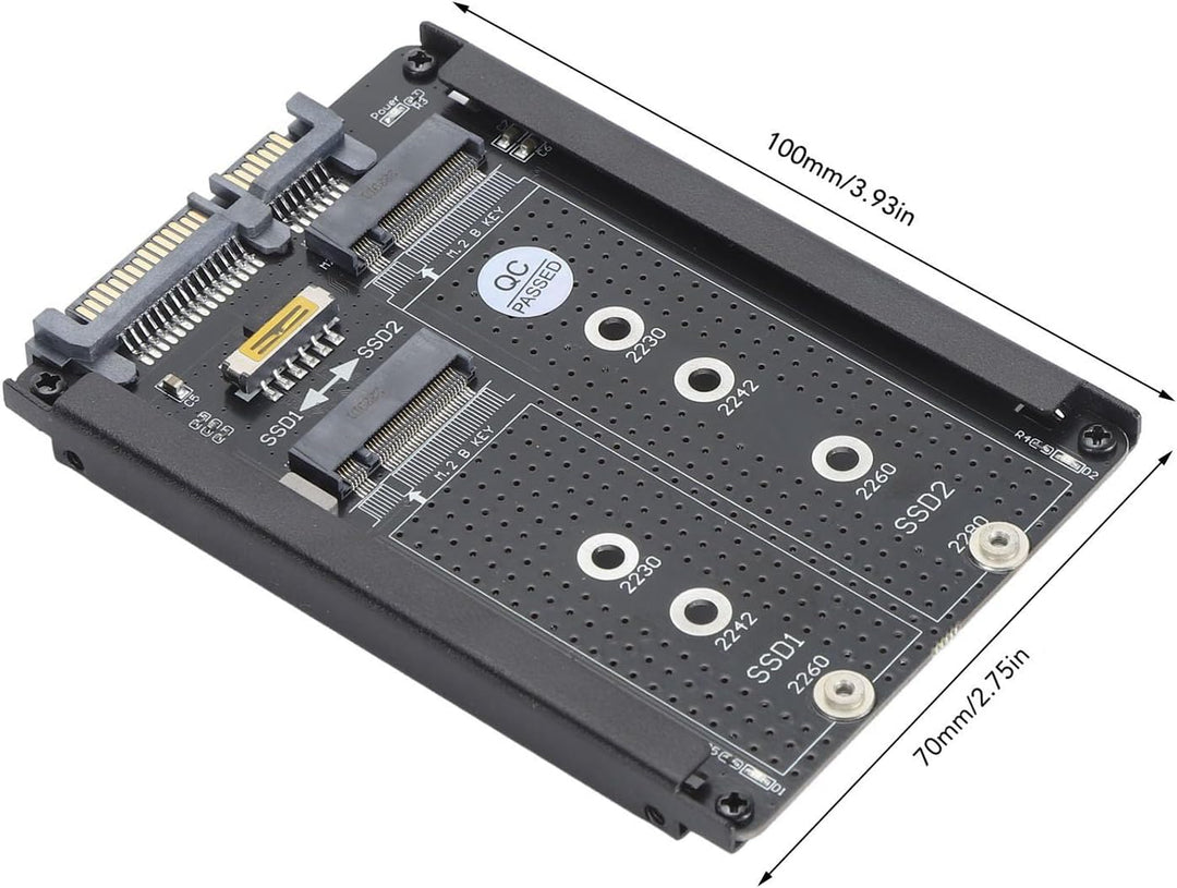 Elprico M.2 SSD auf 2,5 Zoll SATA Adapterkarte, Dual NGFF B M Key M.2 SSD Karte, 2,5 Zoll SATA Combo
