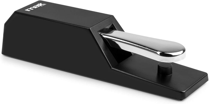 MAX Universal Sustain Pedal – Haltepedal mit Chromoptik Polaritätsschalter und rutschfester Gummisoh