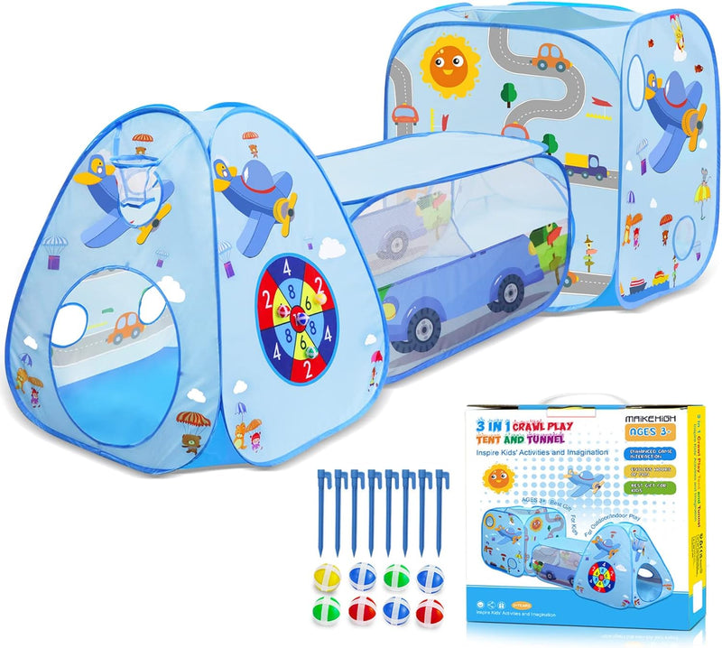 MAIKEHIGH Kinder Spielzelt mit Tunnel, 3 in 1 Pop Up Spieltunnel Bällebad Zelt krabbeltunnel Drinnen