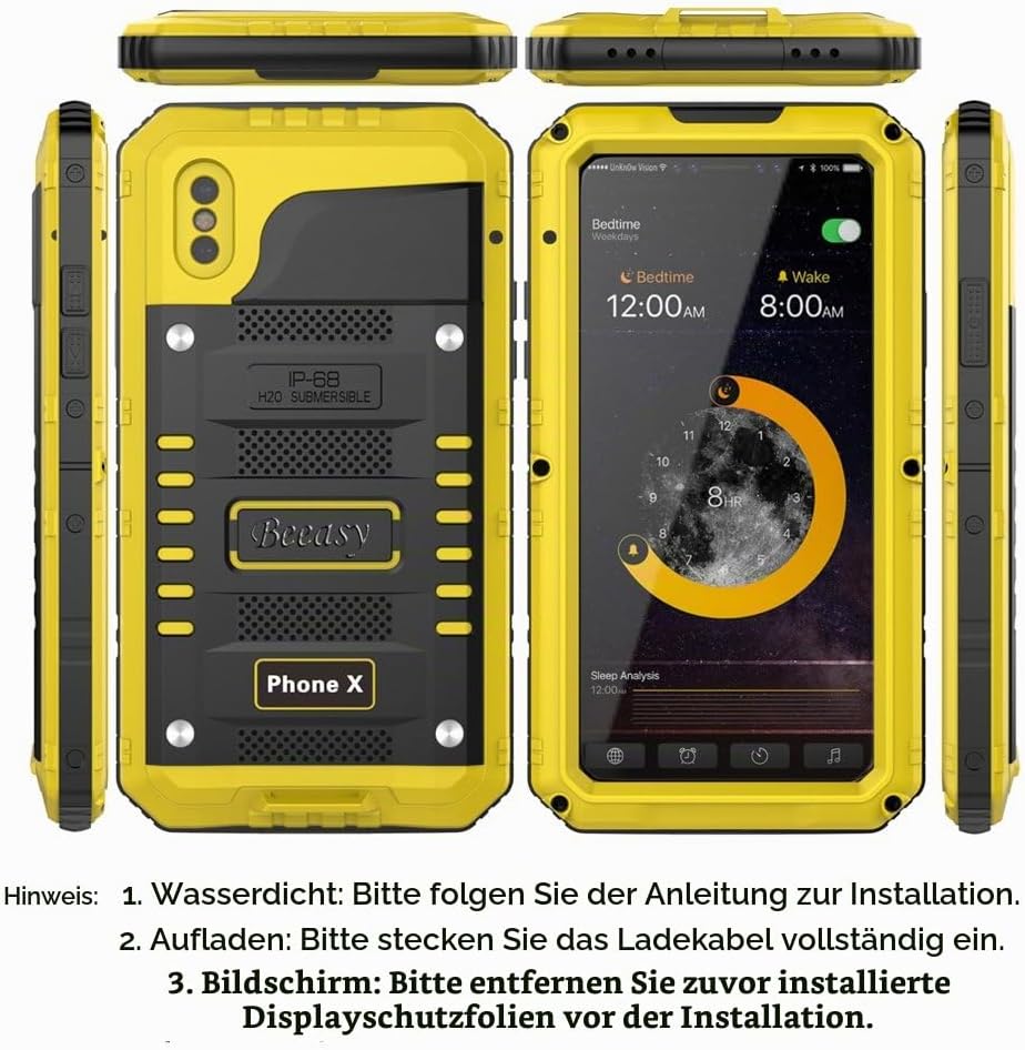 Beeasy Hülle Kompatibel mit iPhone X/XS, Wasserdicht Outdoor Stossfest Handy Case Militärstandard Sc