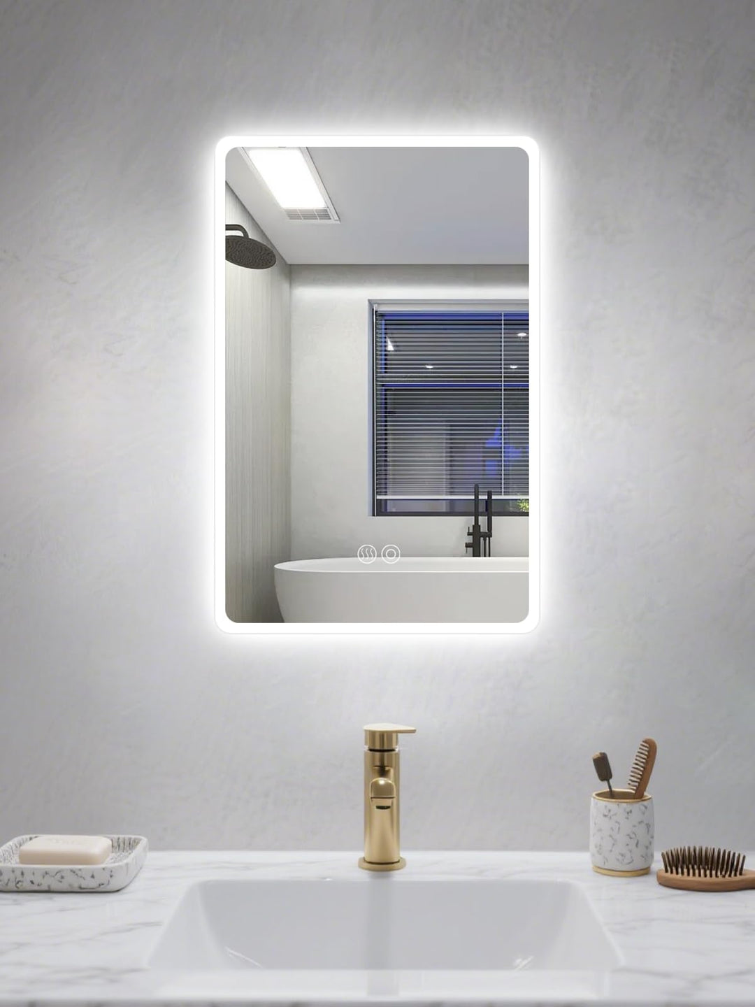 LED Spiegel mit Beleuchtung, 40x60cm Badezimmerspiegel mit Touchschalter, Anti-Fog,Dimmbar Licht 3 F