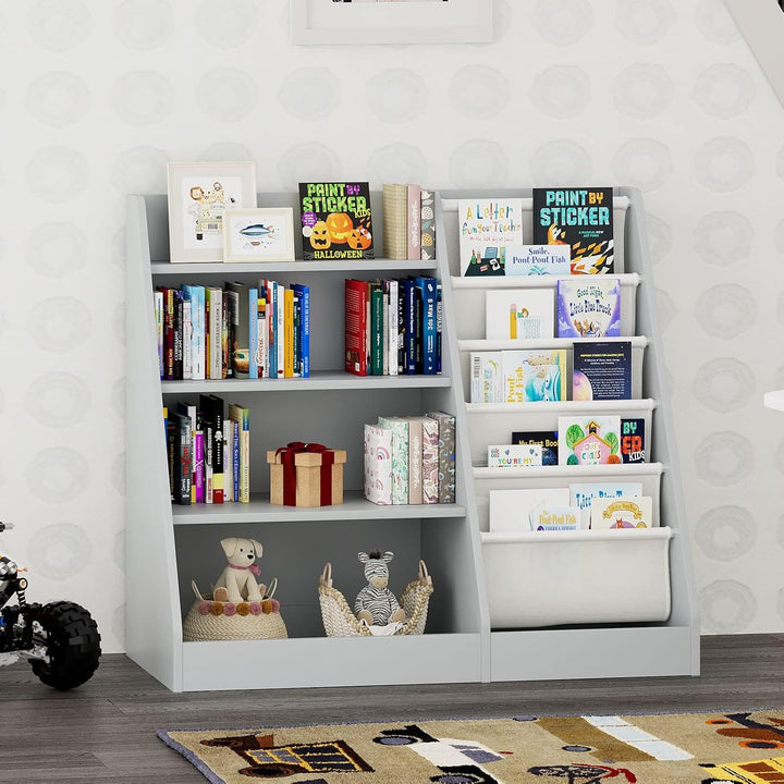 NACHES Kinderregal Bücherregal für Kinder, 90x40x80cm, mit 5 Ablage und 4 offenen Fächern, aus Holz,
