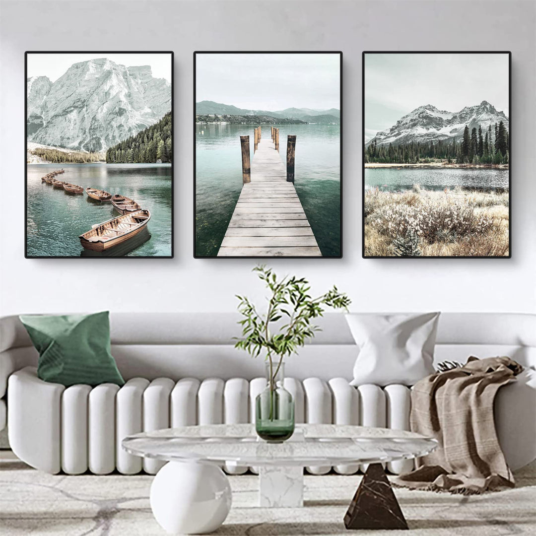 3er Poster Set, Moderne Bergen Seen und Blumen Bilder Set, Natürliche Landschaftsbilder Wandbilder f