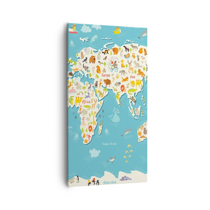 Bilder auf Leinwand 55x100cm Leinwandbild mit Rahmen Geographie Globus Grafik Illustration Gross Wan