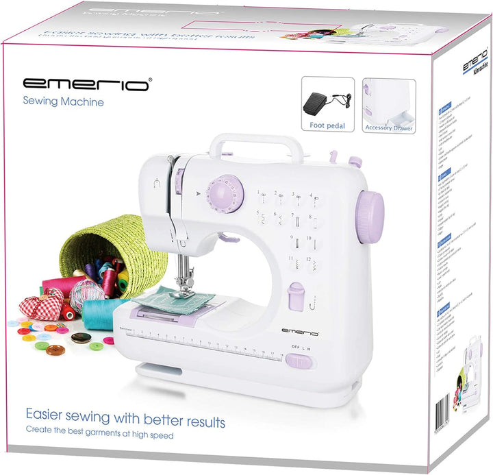 Emerio Nähmaschine für Kinder & Anfänger, SEW-121820, 12 Stichmuster, Mini Nähmaschine mit Fusspedal