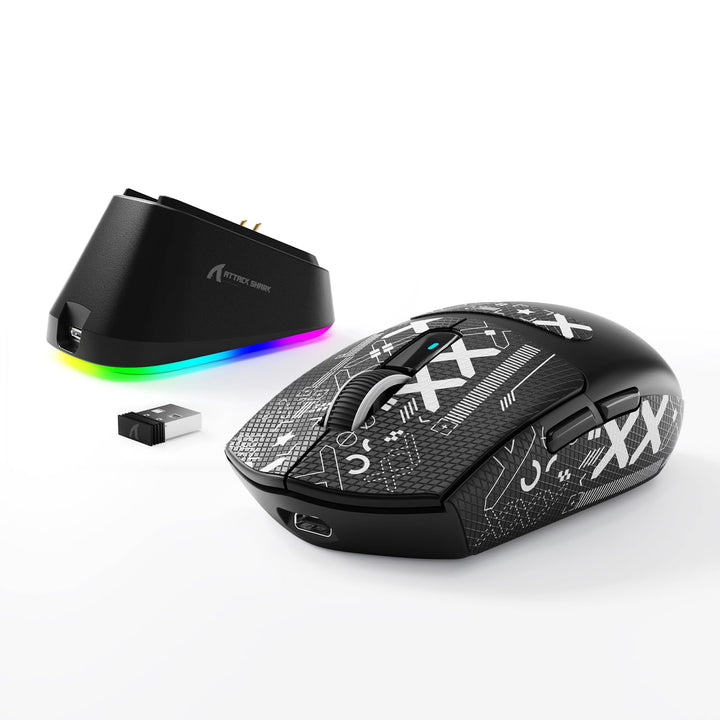MAMBASNAKE x ATTACK SHARK G3PRO Gaming-Maus mit Magnetischer Ladestation, BT/2.4G Wireless/Kabel, Pi