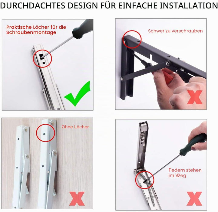 YUMORE Klappkonsole Schwerlast 450mm,Regalträger Klappbar Edelstahl Klappregalhalterungen Wand Tisch