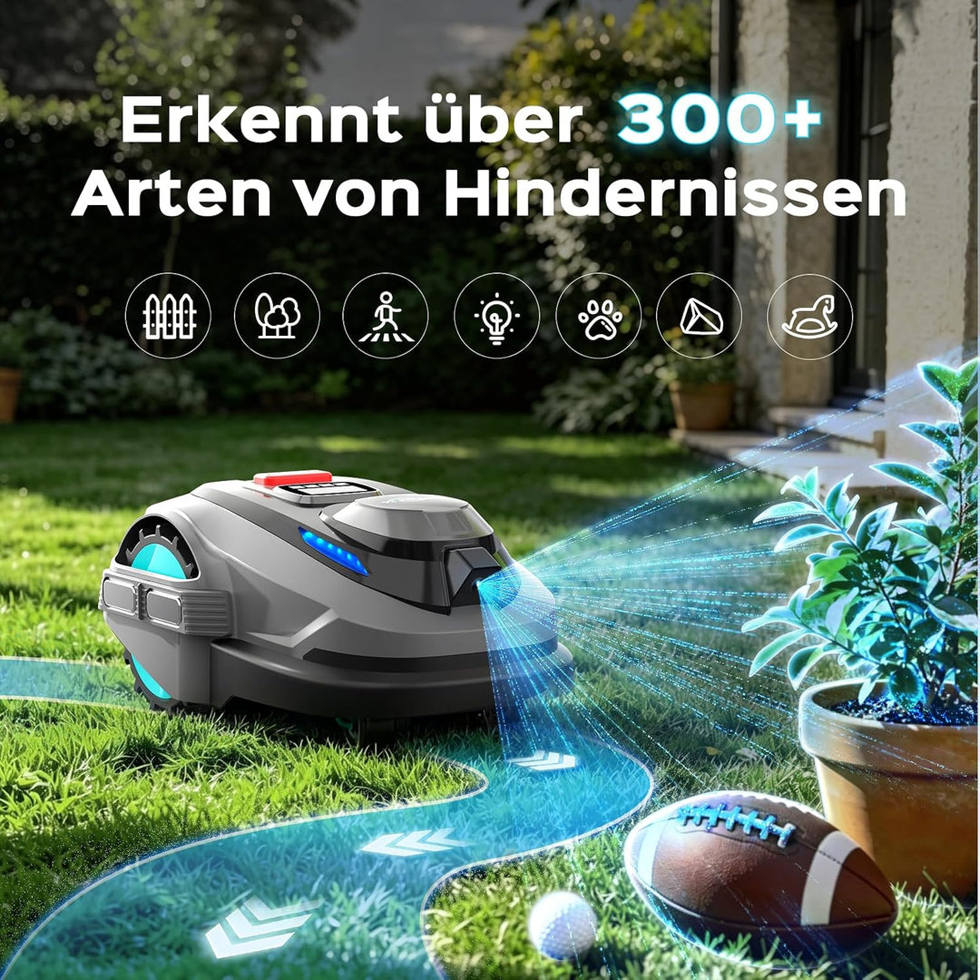YARDCARE N1600PRO Mähroboter ohne Begrenzungskabel, bis 1600 m², RTK- und KI-Visionsnavigation, Erke
