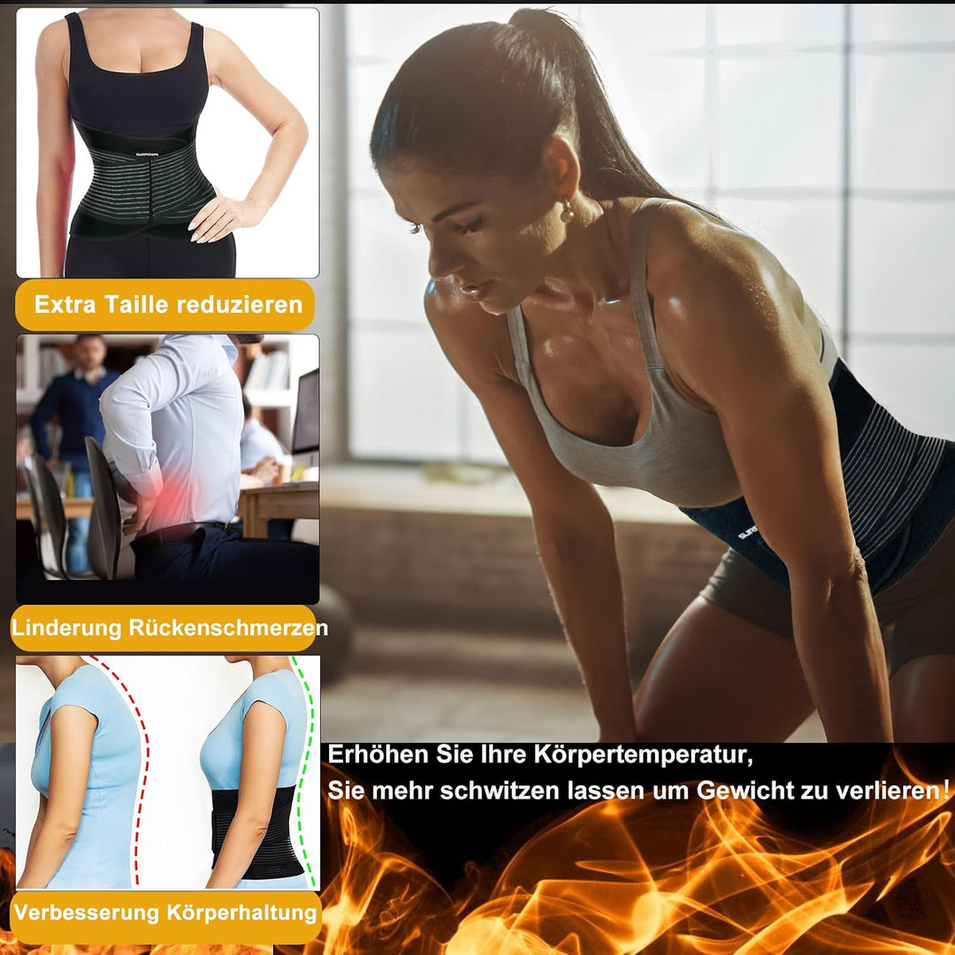Waist Trainer Damen Herren zum abnehmen, Bauchweggurtel Schwitzgurtel, Bauch Sport Gürtel, Rückenstü