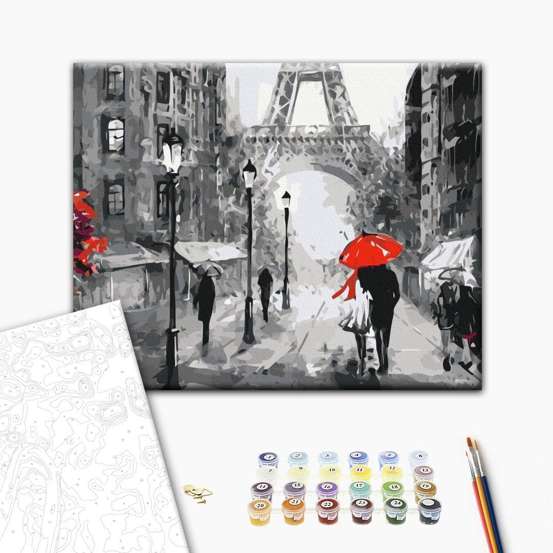 murando - Malen nach Zahlen romantisches Paris 60x40 cm Malset mit Holzrahmen auf Leinwand für Erwac