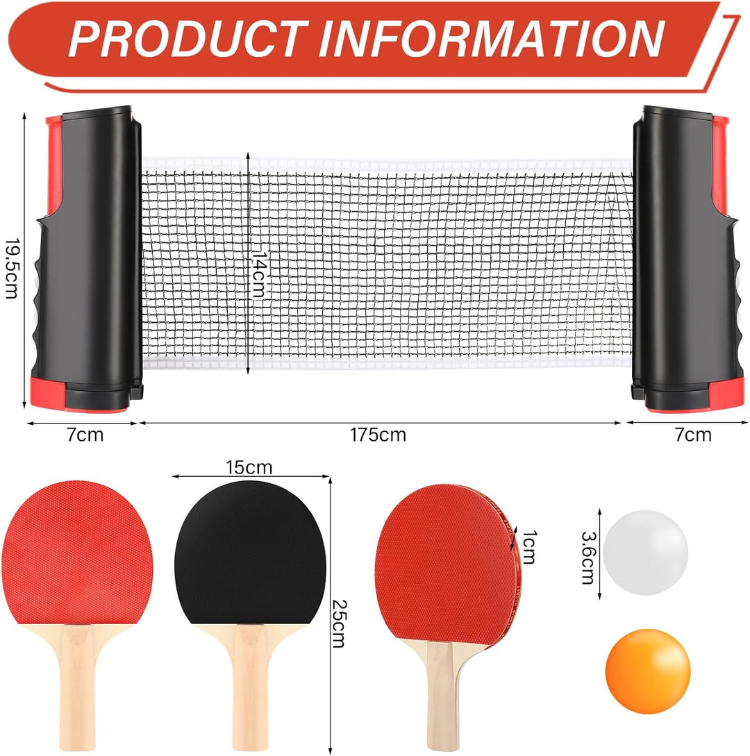 Tischtennisschläger Set, Tischtennis Set mit Netz, 2 Tischtennisschläger + Ausziehbares Mobiles Tisc