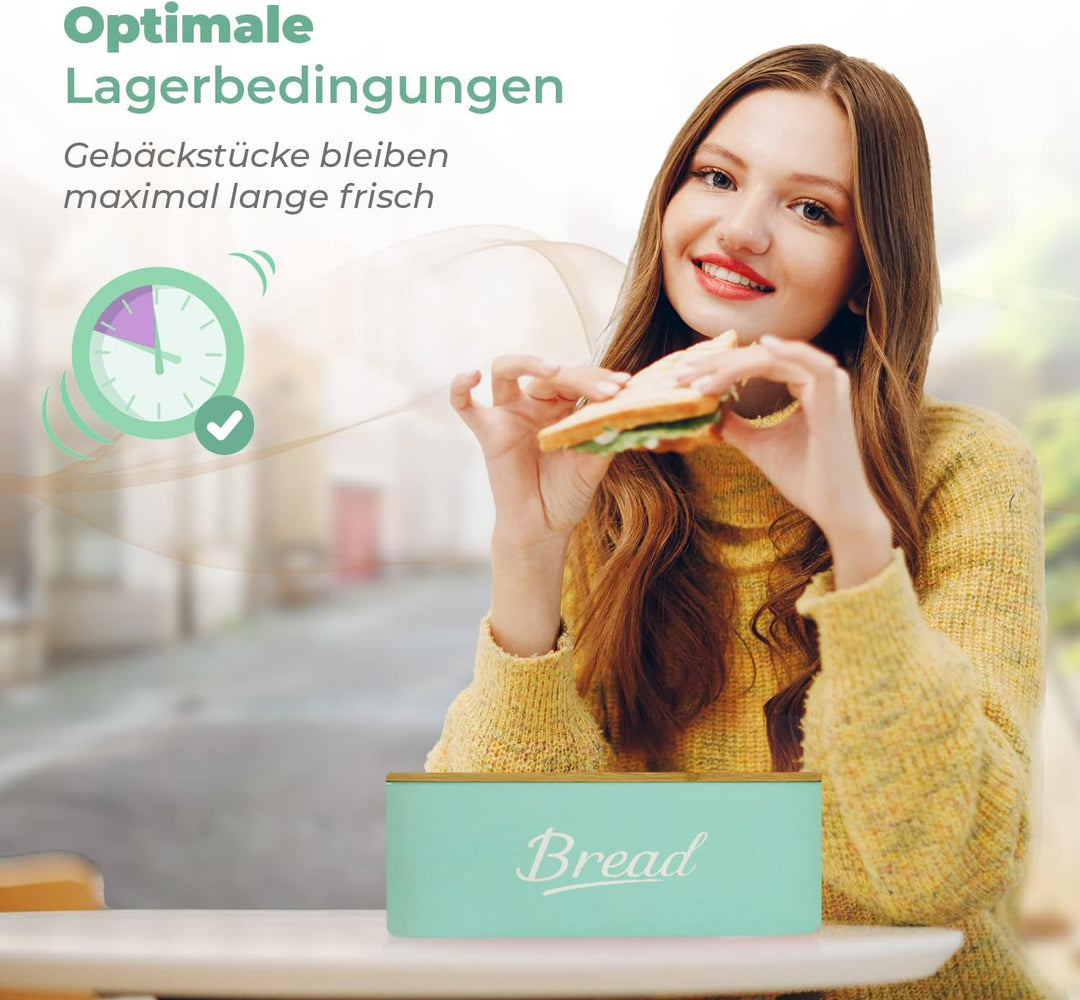 DRULINE Brotkasten mit Bambusdeckel - Brotaufbewahrung - Brotbox mit Schneidebrett - Brotkasten Türk