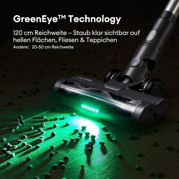 Ultenic U12 Vesla Akku Staubsauger 45000Pa, Tech Green Eye™, Verbesserte Anti-Tangle-Bürste, Staubsa