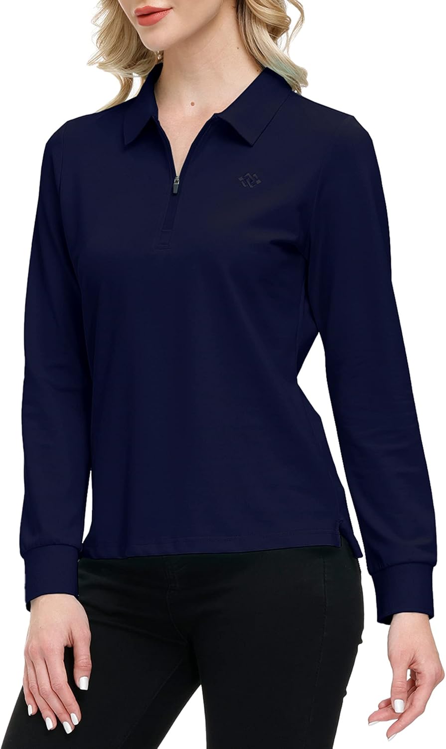 MoFiz Damen Poloshirt Langarm Baumwolle Polohemd Sport Polo Wintershirts mit Reissverschluss Kragen
