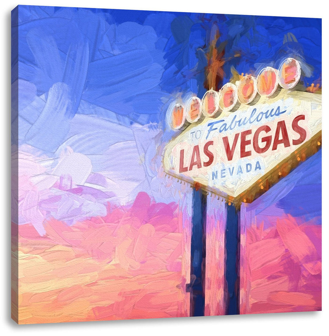 tolles Las Vegas Schild, Format: 70x70 auf Leinwand, XXL riesige Bilder fertig gerahmt mit Keilrahme