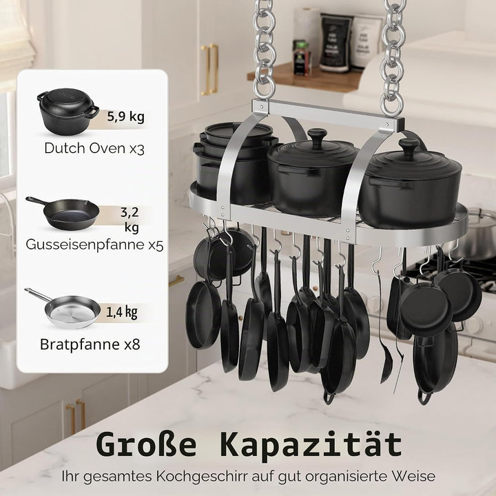 KES 85x39cm Chrom Topfhalter Pfannenhalter Hängeregal Küche Topfregal Deckenregal Hängend Küchenrega
