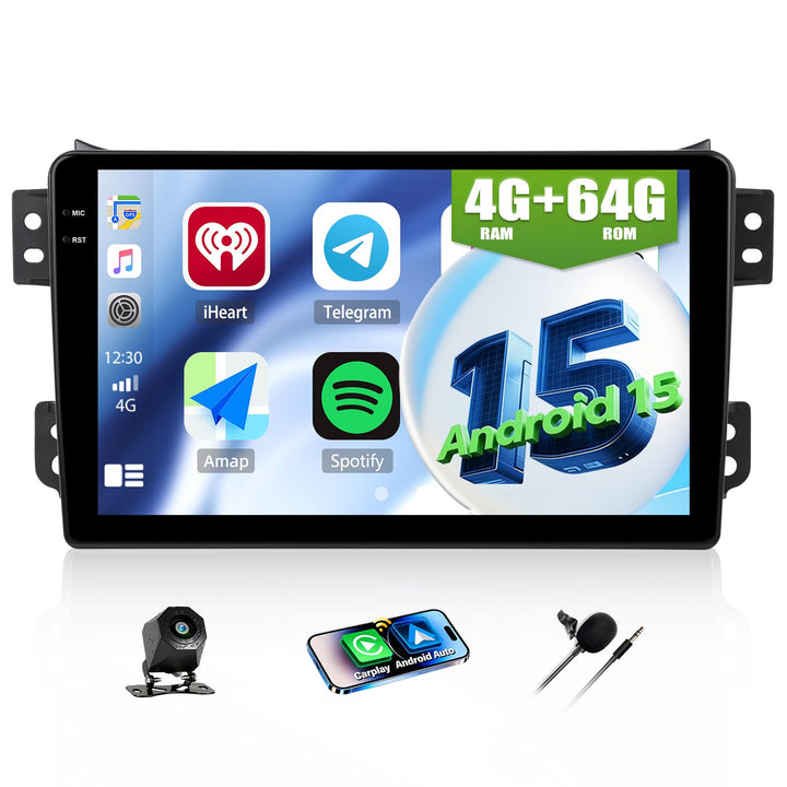 CAMECHO 4+64G Android 15 Navi Autoradio für Suzuki Splash Ritz Opel Agila 2004-2014, 9 Zoll GPS Blue