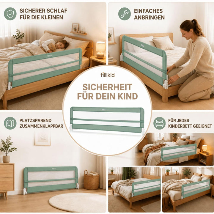 Fillikid Bettgitter Lina XL 180 x 50 cm Exklusiv | Rausfallschutz für Kinderbett & Boxspringbett | K