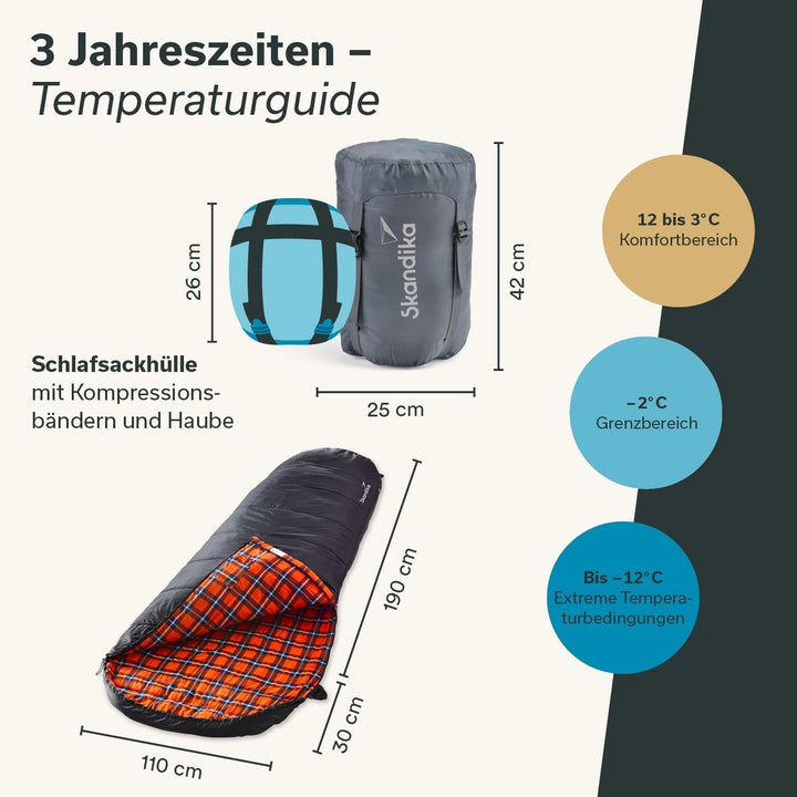 Skandika Schlafsack Vegas Flanell | XXL Mumienschlafsack mit Flanell Baumwoll oder Polycotton Innenf