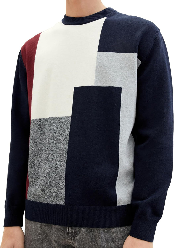 TOM TAILOR Herren Cosy Colormix Pullover S 34178 - Knitted Multi Color Block, S 34178 - Knitted Mult