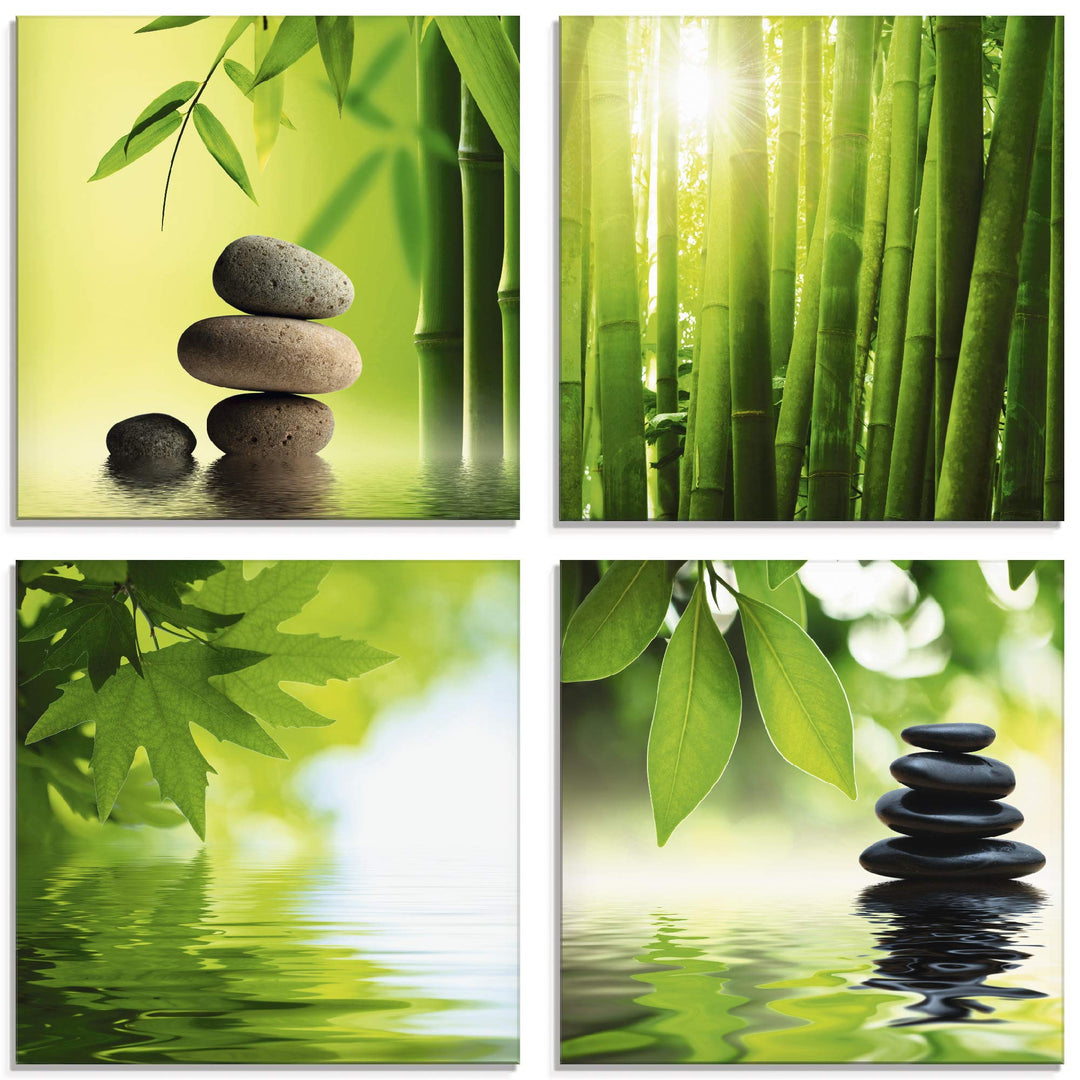 ARTland Glasbilder Wandbild Glas Bild Set 4 teilig je 40x40 cm Quadratisch Asien Wellness Zen Spa St