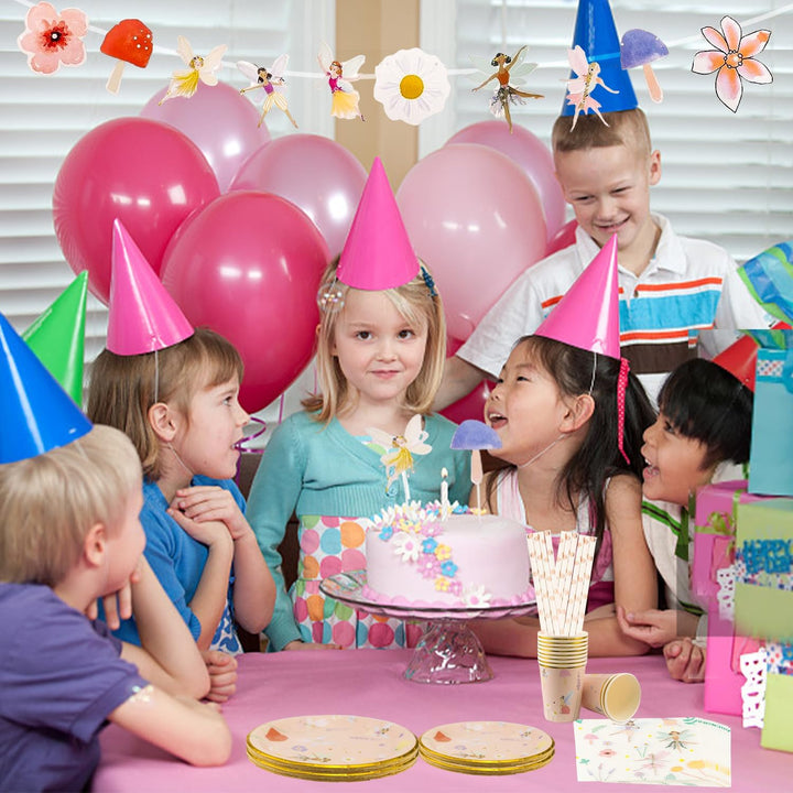 FAELNK Partygeschirr Set Fee Party Geburtstagsdeko Mädchen Feen Geburtstag Partygeschirr Set Bunt Pa
