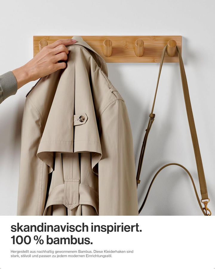 LARHN Garderobenleiste Holz mit 5 Haken XL, 42cm - Wandgarderobe, Jackenhalter Wand, Hakenleiste Gar