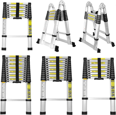 EINFEBEN 3.8M Teleskop Klappleiter, Aluminium Teleskopleiter, Groosse Anwendbarkeit Multifunktionsle