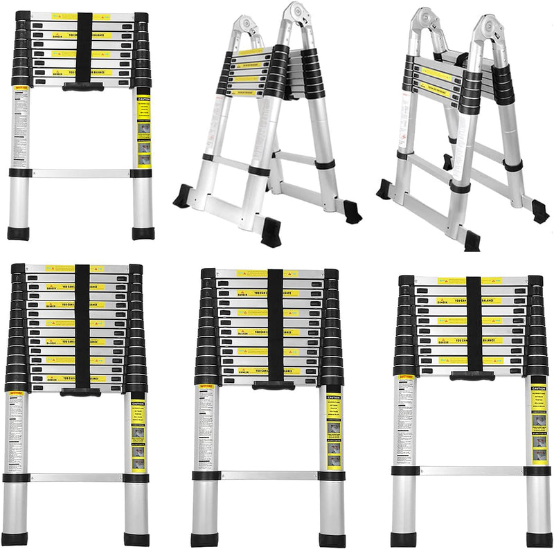 EINFEBEN 3.8M Teleskop Klappleiter, Aluminium Teleskopleiter, Groosse Anwendbarkeit Multifunktionsle