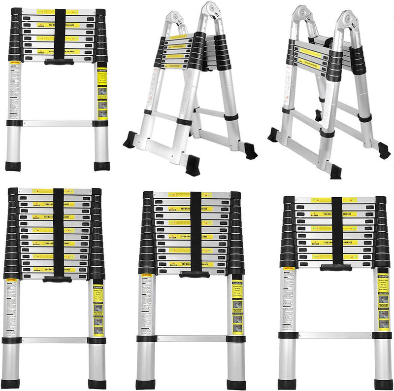 EINFEBEN 5M Alu Teleskopleiter Teleskop Klappleiter, Groosse Anwendbarkeit Multifunktionsleiter, Kla