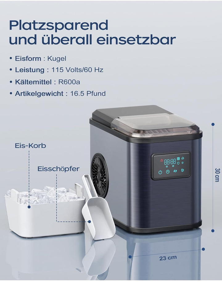 KeeGone Edelstahl Eiswürfelmaschine mit LED-Display Eismaschine Eiswürfelbereiter und Reinigungsfunk