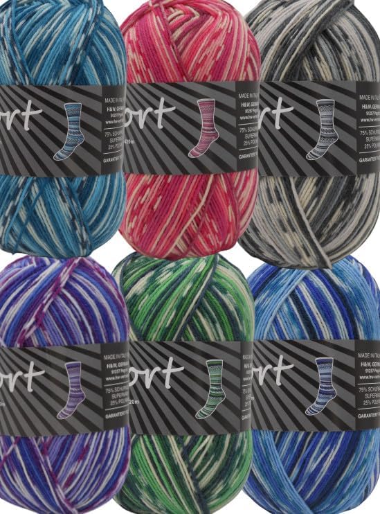 Comfort Wolle Sockenwolle Strumpfwolle Comfort Color 4-lagig - Farbset 6 x 100 g - 420 m Länge - Bun