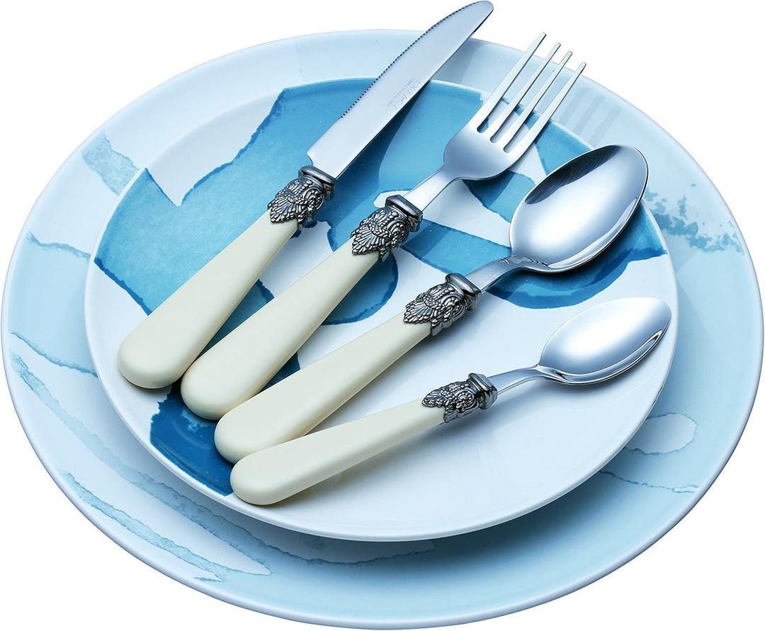 EXZACT Besteck 16 Stück Creme, Edelstahl mit detaillierten Griff, traditionelle, elegante, Vintage S