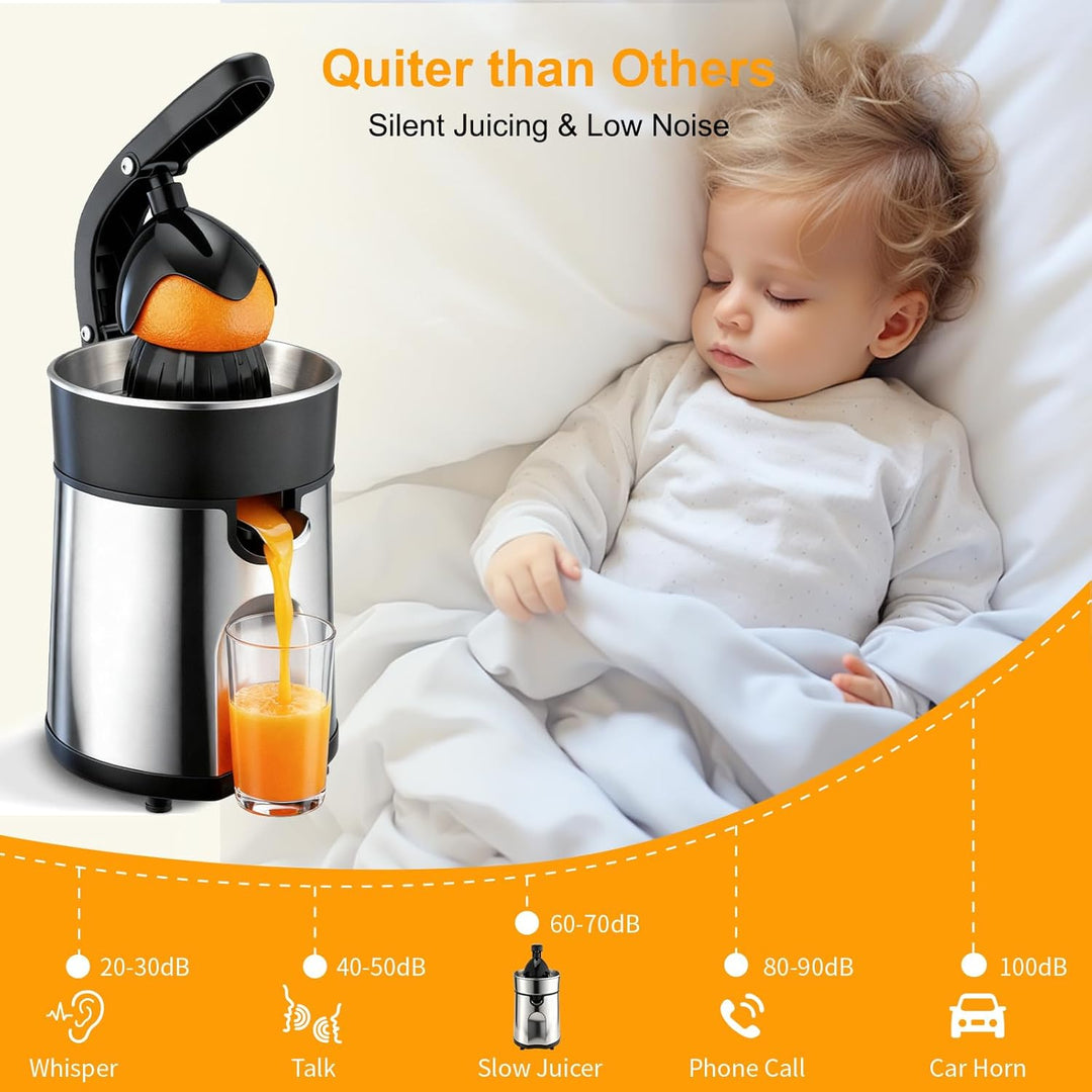 Romon Zitronenpresse, 85W Saftpresse 2 Kegel Zitruspresse Edelstahl BPA-Frei Elektrische Zitruspress