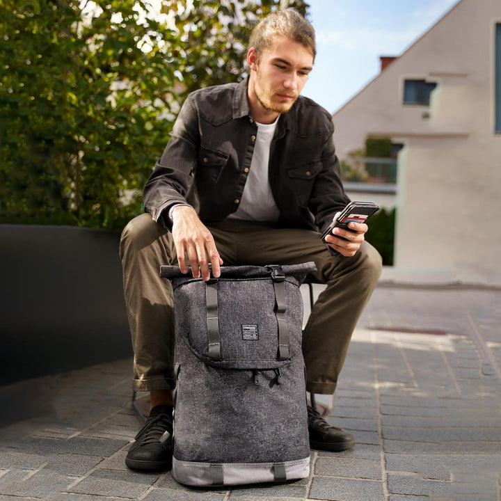 EverVanz Laptop-Rucksack, Damen & Herren Roll Top Wasserdichter Wanderrucksack, Leichter, Lässiger R