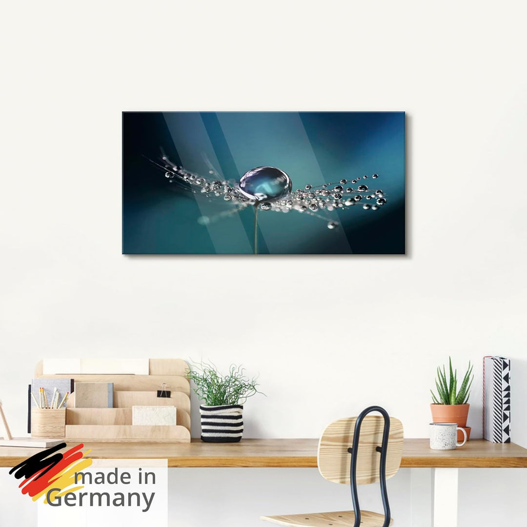 ARTland Glasbilder Wandbild Glas Bild einteilig 100x50 cm Querformat Blumen Pusteblume Wassertropfen