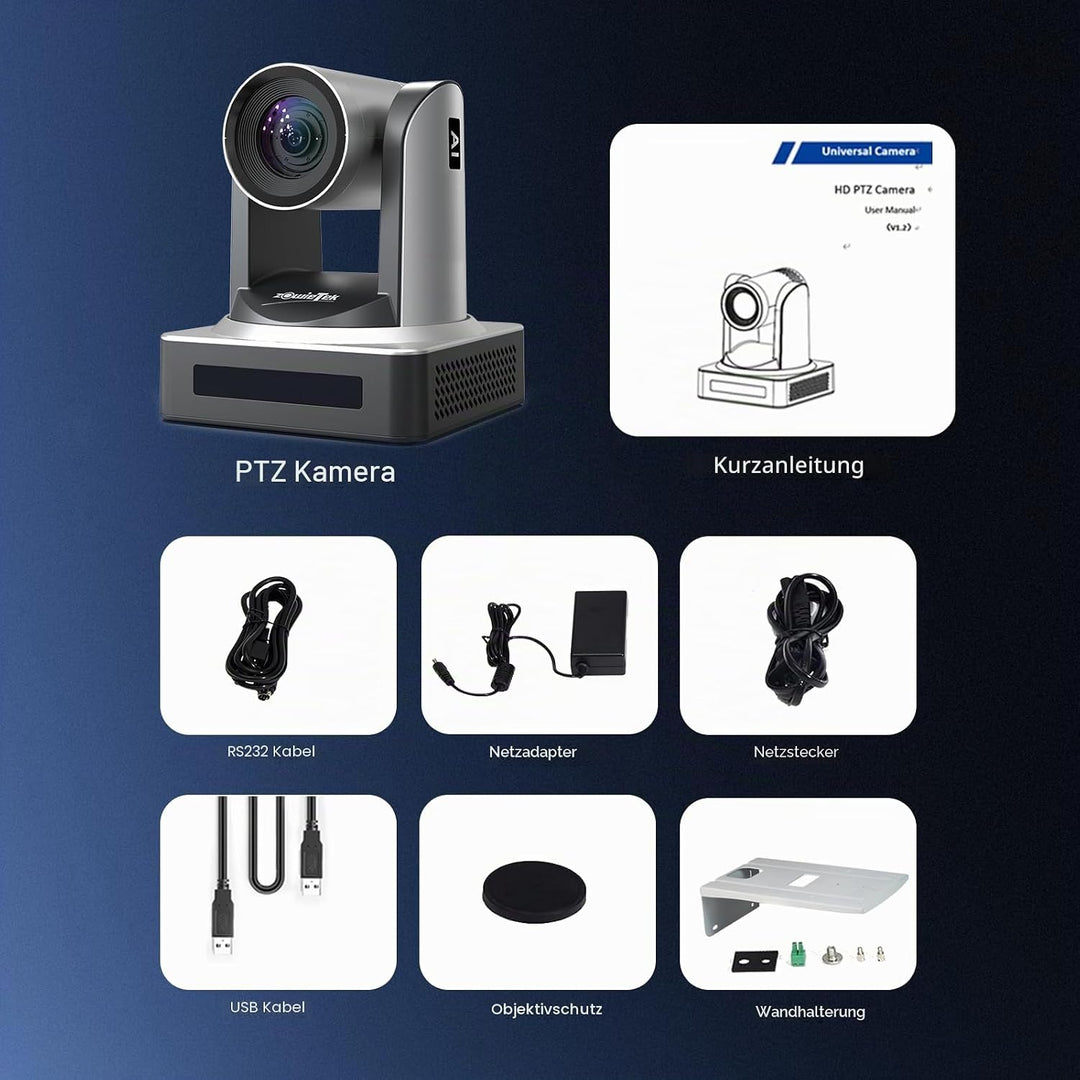 zowietek PTZ-Kamera, PTZ-Kamera mit AI-Auto-Tracking, PoE 1080P60, 20-facher optischer Zoom, HDMI 3G