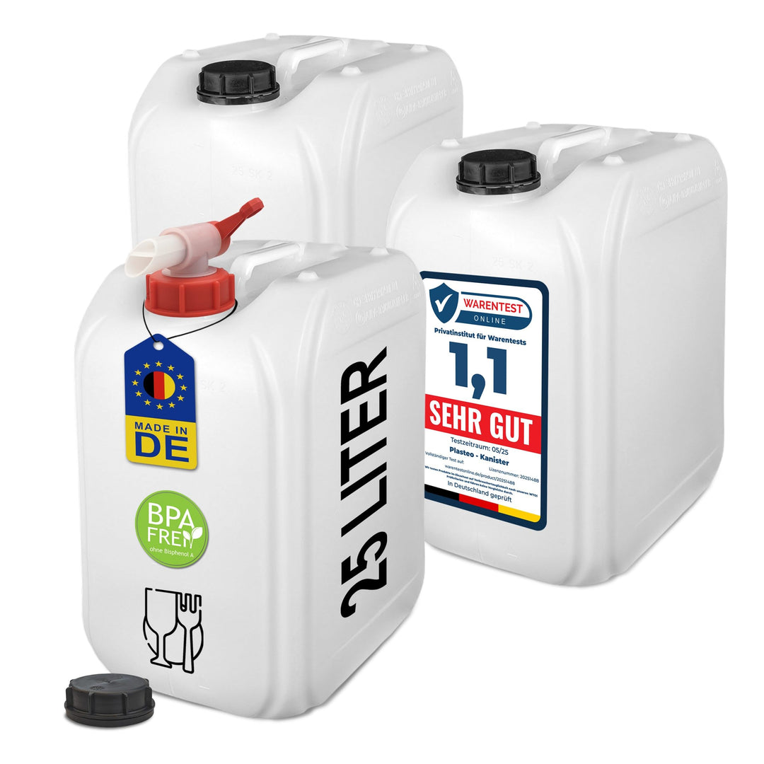 plasteo 25 Liter Getränke- und Wasserkanister DIN 61 | Lebensmittelecht BPA frei UN-Zugelassen | Hau