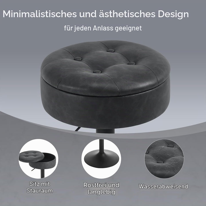 WOLTU Barhocker 2er Set, Sitzhocker mit Stauraum, Hocker höhenverstellbar 360° drehbar, Drehhocker f