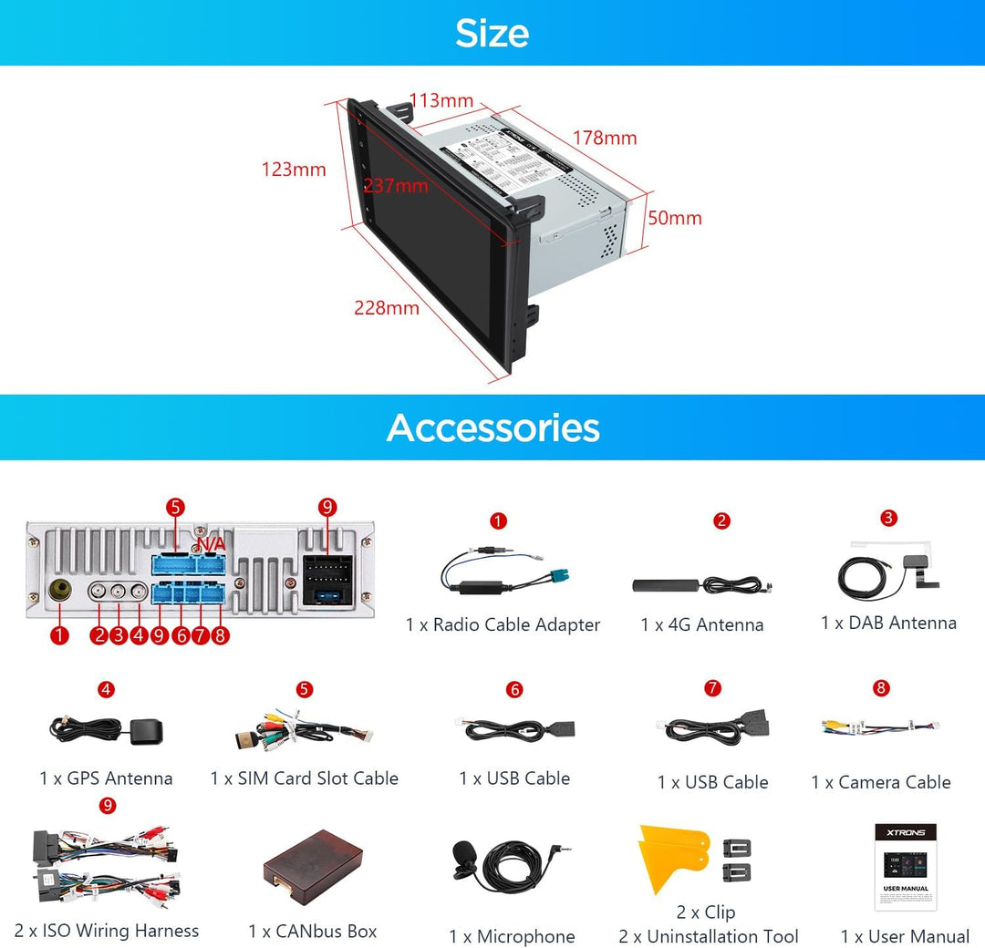 XTRONS 8" Autoradio für Audi A3 8P S3 RS3 Eingebautes DAB Plus Android 14 | Octa Core 4+64GB Autorad