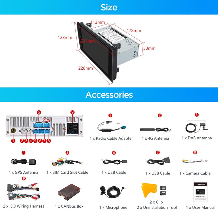 XTRONS 8" Autoradio für Audi A3 8P S3 RS3 Eingebautes DAB Plus Android 14 | Octa Core 4+64GB Autorad