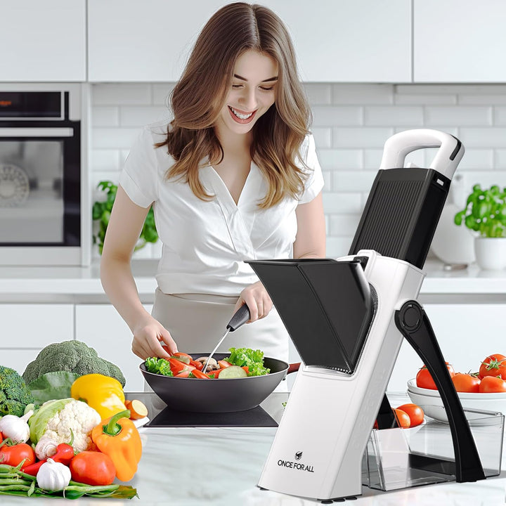 ONCE FOR ALL Upgrade Safe Mandoline Slicer Plus, grössere Grösse, verstellbarer Gemüse- und Lebensmi