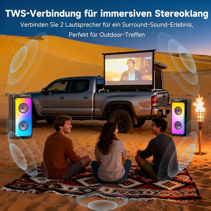 JYX Karaoke Maschine, Karaoke Anlage Mit 2 Mikrofonen, Tragbarer Bluetooth Lautsprecher Mit RGB Lich