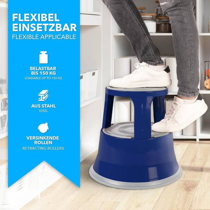 casa pura Tritthocker aus Stahl - Rollhocker 40 cm - 150 kg Tragkraft - TÜV- und GS-geprüft - Elefan