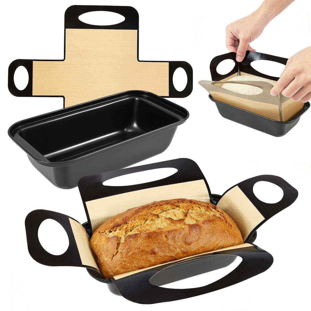 2 Stück Brotbackform Kasten, Karbonstahl Kastenform Brot 25x15x6cm mit 2 Backmatte, BPA-frei Antihaf