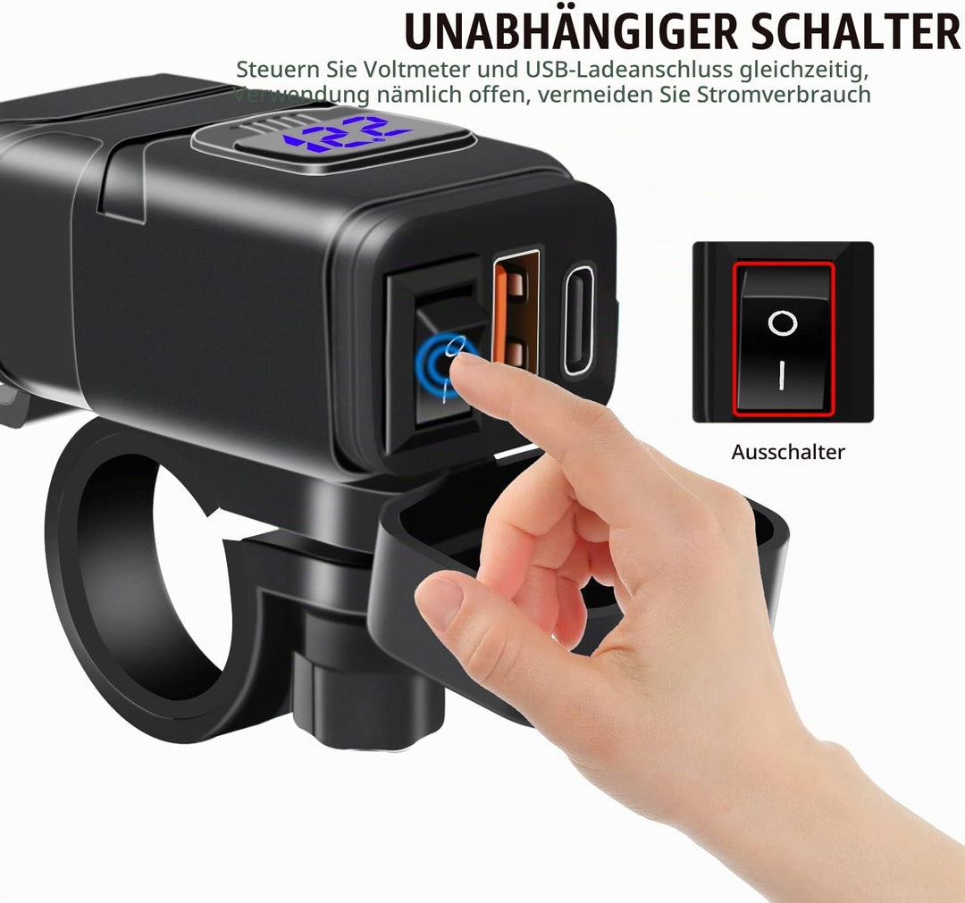 12V USB Steckdose Auto Ladegerät mit Schalter, Auto USB Ladegerät KFZ QC3.0 PD Type C mit Switch, KF