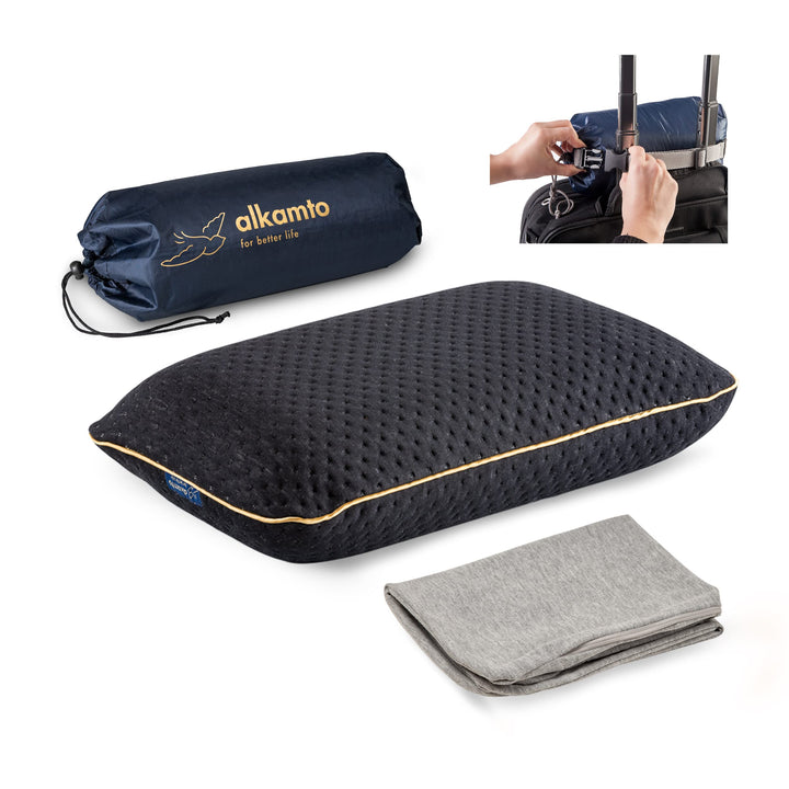 alkamto Reisekissen – Campingkissen – Ergonomisches Memory-Schaum-Kissen mit Temperaturregulierendem